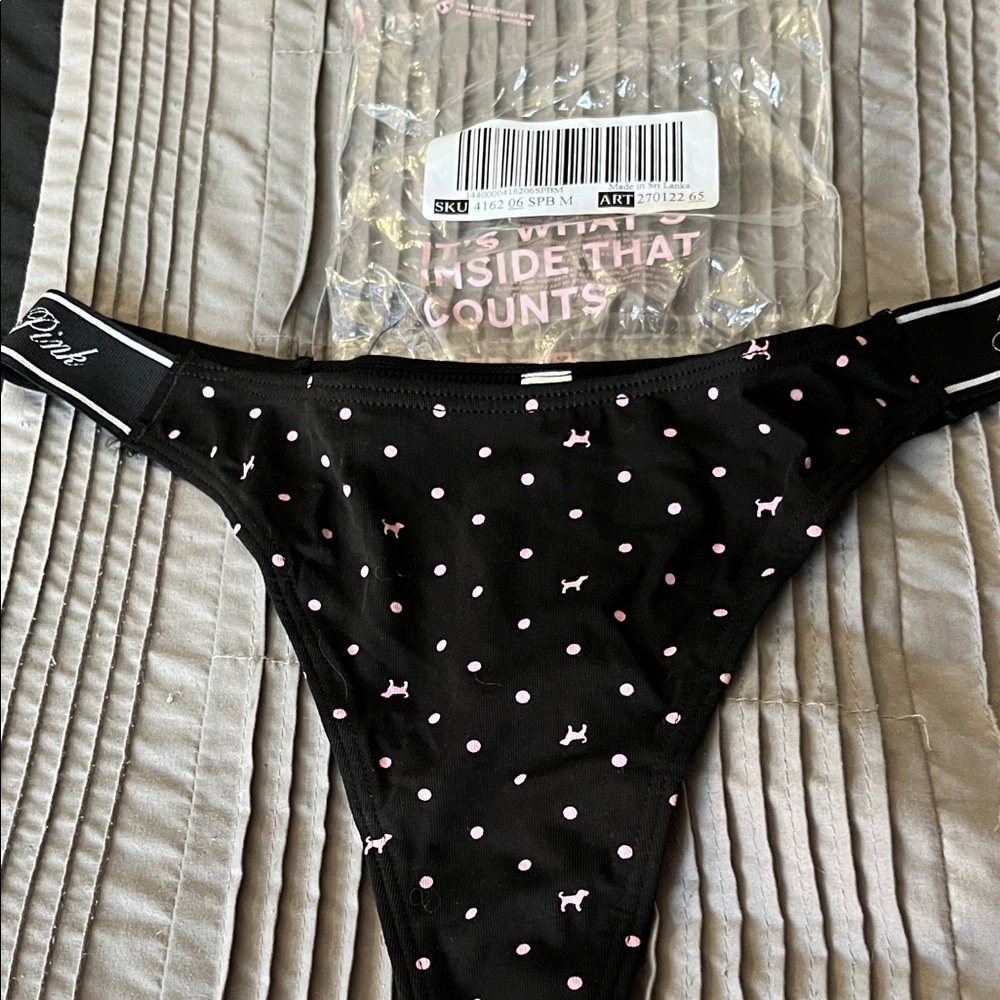 Victoria's Secret Black and Pink Polka Dot Panties